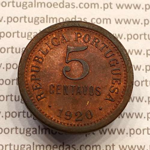 5 centavos 1920 Bronze, $05 centavos 1920 Republica Portuguesa, (Bela), World Coins Portugal  KM 569