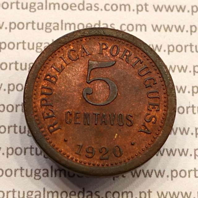 Portugal, coin of 5 centavos 1920 Bronze, $05 centavos 1920 Portuguese Republic, (XF), World Coins Portugal KM 569