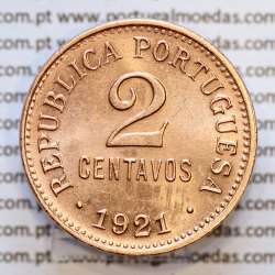 2 centavos 1921 Bronze, $02 centavos 1921 Republica Portuguesa, (Soberba), World Coins Portugal KM 568