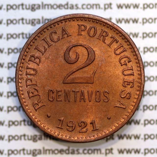 Portugal, coin of 2 centavos 1921 Bronze, $02 centavos 1921 Portuguese Republic, (UNC), World Coins Portugal KM 568