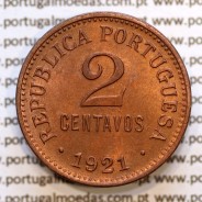 2 centavos 1921 Bronze, $02 centavos 1921 Republica Portuguesa, (Soberba), World Coins Portugal KM 568