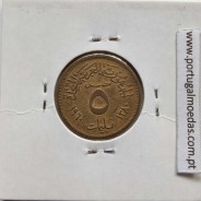Egito 5 milésimos 1960 - 1380 Bronze-Aluminio,  Egypt coin of 5 milliemes 1960 - 1380 Aluminium-Bronze, World Coins Egypt KM 394