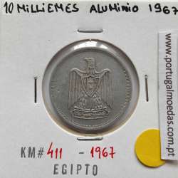 Egito 10 milésimos 1967 - 1386 alumínio,  Egypt coin of 10 milliemes 1967 - 1386 Aluminium, World Coins Egypt KM 411