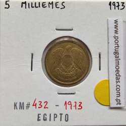 Egito 5 milésimos 1973 - 1393 Latão,  Egypt coin of 5 milliemes 1973 - 1393 Brass, World Coins Egypt KM 432