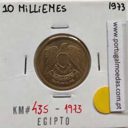 Egito 10 milésimos 1973 - 1393 Latão,  Egypt coin of 10 milliemes 1973 - 1393 Brass, World Coins Egypt KM 435