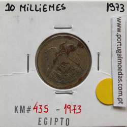 Egito 10 milésimos 1973 - 1393 Latão,  Egypt coin of 10 milliemes 1973 - 1393 Brass, World Coins Egypt KM 435