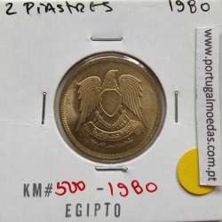 Egito 2 Piastras 1980 - 1400 Bronze-Aluminio,  Egypt coin of 2 piastres 1980 - 1400 Aluminium-bronze, World Coins Egypt KM 500
