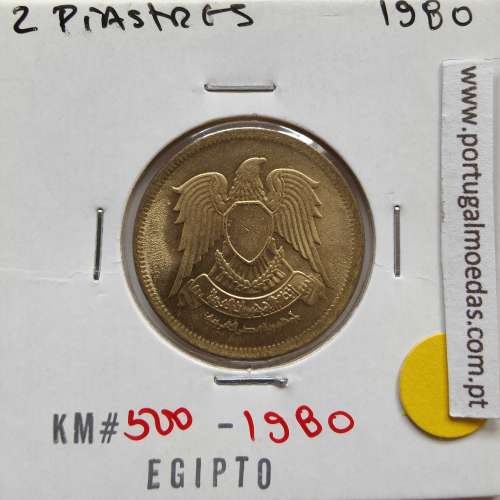 Egito 2 Piastras 1980 - 1400 Bronze-Aluminio,  Egypt coin of 2 piastres 1980 - 1400 Aluminium-bronze, World Coins Egypt KM 500
