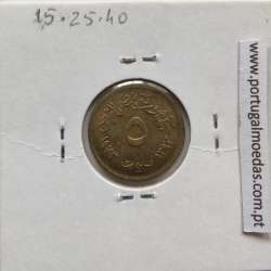 Egito 5 milésimos 1973 - 1393 latão,  Egypt coin of 5 milliemes 1973 - 1393 Brass,  World Coins Egypt KM 434