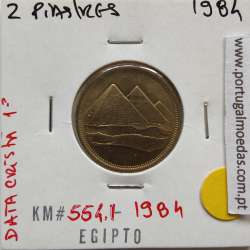 Egito 2 Piastras 1984 - 1404 Bronze-Aluminio,  Egypt coin of 2 piastres 1984 - 1404 Aluminium-bronze, World Coins Egypt KM 554.1