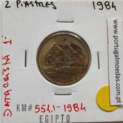 Egito 2 Piastras 1984 - 1404 Bronze-Aluminio,  Egypt coin of 2 piastres 1984 - 1404 Aluminium-bronze, World Coins Egypt KM 554.1