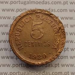 5 centavos 1920 Bronze, $05 centavos 1920 Republica Portuguesa, (BC), World Coins Portugal KM 569