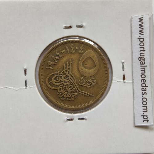 Egito 5 Piastras 1984 - 1404 Bronze-Aluminio,  Egypt coin of 5 piastres 1984 - 1404 Aluminium-bronze, World Coins Egypt KM 622.1