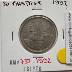 Egito 20 Piastras 1992 - 1413 Cupro-Niquel,  Egypt coin of 20 piastres 1992 - 1413 Copper-Nickel, World Coins Egypt KM 733