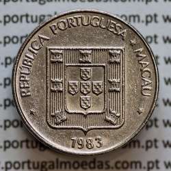 Macau 1 Pataca 1983 Cuproníquel, Variante Alto Relevo (Singapore Mint), (MBC+/Bela-), Ex-Colónia Macau, World Coins Macao KM23.1