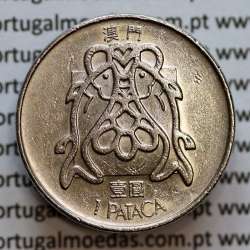 Macau 1 Pataca 1983 Cuproníquel, Variante Alto Relevo (Singapore Mint), (MBC+/Bela-), Ex-Colónia Macau, World Coins Macao KM23.1
