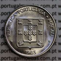 Macau 1 Pataca 1985 Cuproníquel, (Singapore Mint), (Soberba), Ex-Colónia Macau, World Coins Macao KM 23.1 Macau 1 Pataca 1985 Cuproníquel, (Singapore Mint), (Soberba), Ex-Colónia Macau, World Coins Macao KM 23.1