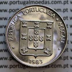 Macau 5 Patacas 1983 Copper-nickel, ( 5 MOP Singapore Mint), (UNC), Former Portuguese Colony of Macau, World Coins Macao KM 24.1