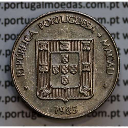 Macau 1 Pataca 1985 Cuproníquel, (Singapore Mint), (MBC+/Bela-), Ex-Colónia Macau, World Coins Macao KM 23.1