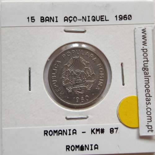 Roménia 15 Bani 1960 Aço-níquel, World Coins Romania KM 87, coin of 15 bani 1960 Nickel clad steel