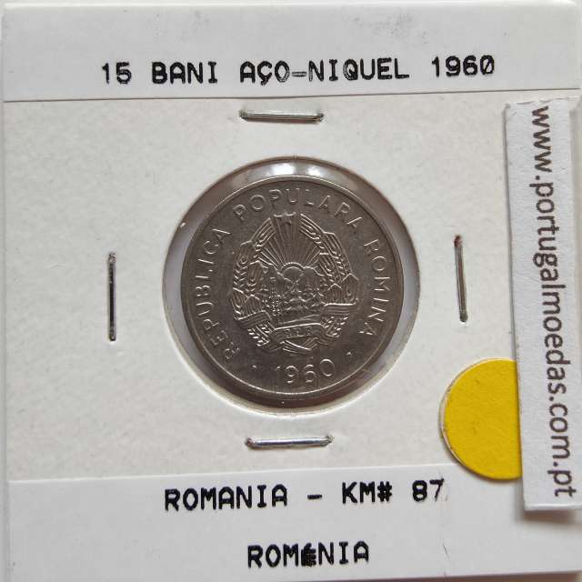 Roménia 15 Bani 1960 Aço-níquel, World Coins Romania KM 87, coin of 15 bani 1960 Nickel clad steel