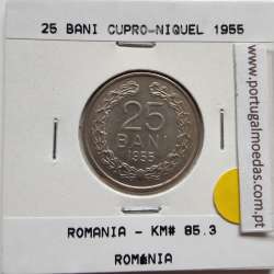 Roménia 25 Bani 1955 cupro-níquel, World Coins Romania KM 85.3, coin of 25 bani 1955 Copper-nickel