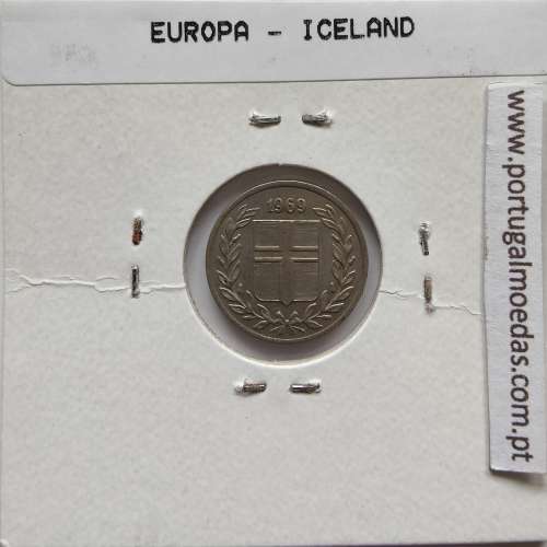 Islândia 10 Aurar 1969 Cupro-níquel, World Coins Iceland KM 10, coin of 10 Aurar 1969