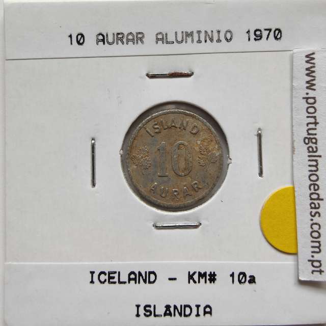 Islândia 10 Aurar 1970 Alumínio, World Coins Iceland KM 10, coin of 10 Aurar 1970