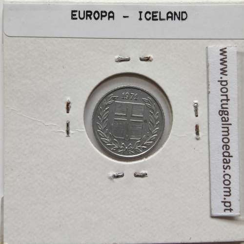 Islândia 10 Aurar 1971 Alumínio, World Coins Iceland KM 10, coin of 10 Aurar 1971 Aluminium