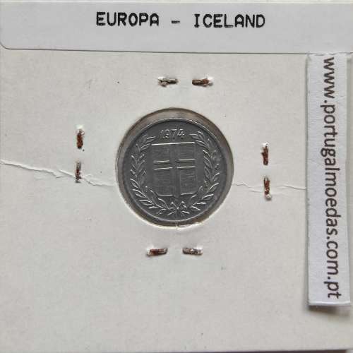 Islândia 10 Aurar 1974 Alumínio, World Coins Iceland KM 10, coin of 10 Aurar 1974 Aluminium