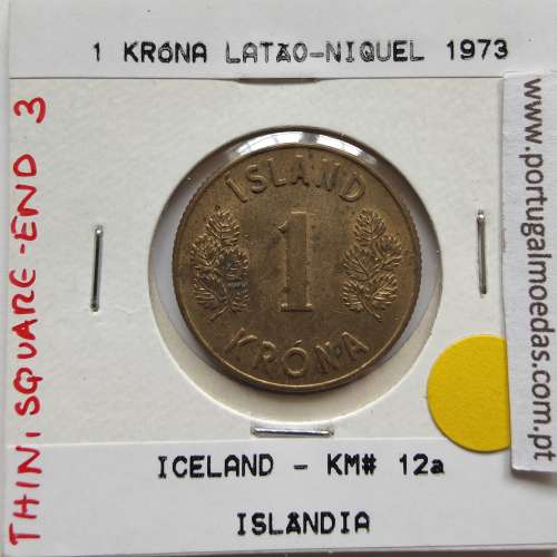 Islândia 1 Króna 1973 Latão-níquel, World Coins Iceland KM 12, coin of 1 króna 1973 Nickel brass