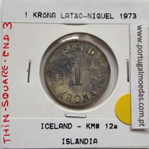 Islândia 1 Króna 1973 Latão-níquel, World Coins Iceland KM 12, coin of 1 króna 1973 Nickel brass