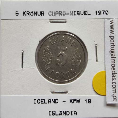 Islândia 5 Krónur 1969 Cupro-níquel, World Coins Iceland KM 18, coin of 5 krónur 1969 Copper-nickel