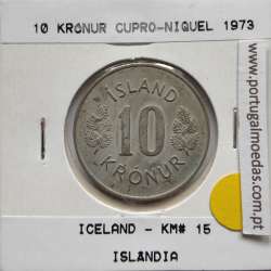 Islândia 10 Krónur 1973 Cupro-níquel, World Coins Iceland KM 15, coin of 10 krónur 1973 Copper-nickel