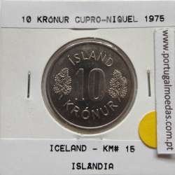 Islândia 10 Krónur 1975 Cupro-níquel, World Coins Iceland KM 15, coin of 10 krónur 1975 Copper-nickel
