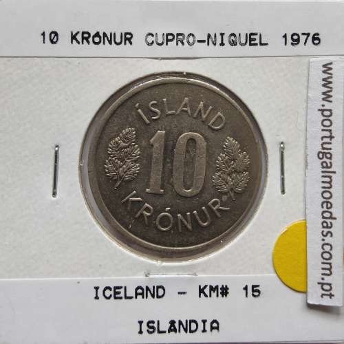Islândia 10 Krónur 1976 Cupro-níquel, World Coins Iceland KM 15, coin of 10 krónur 1976 Copper-nickel
