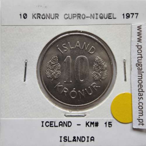 Islândia 10 Krónur 1977 Cupro-níquel, World Coins Iceland KM 15, coin of 10 krónur 1977 Copper-nickel