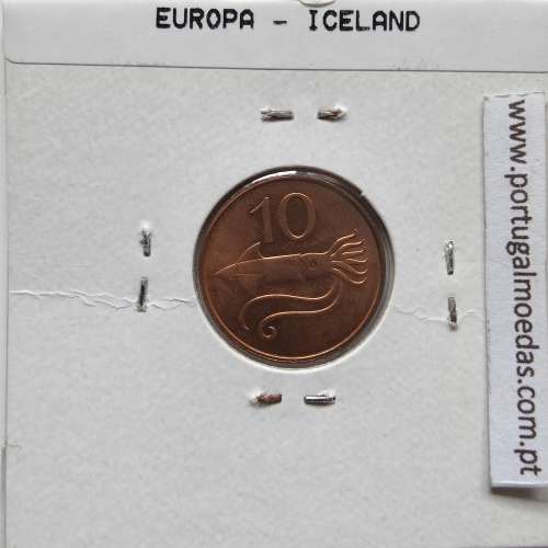 Islândia 10 Aurar 1981 Bronze, World Coins Iceland KM 25, coin of 10 Aurar 1981 bronze