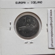 Islândia 1 Króna 1996 Aço-níquel, World Coins Iceland KM 27, coin of 1 króna 1996 Nickel plated steel