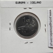 Islândia 1 Króna 1999 Aço-níquel, World Coins Iceland KM 27, coin of 1 króna 1999 Nickel plated steel