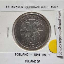 Islândia 10 Krónur 1987 Cupro-níquel, World Coins Iceland KM 29, coin of 10 krónur 1987 Copper-nickel