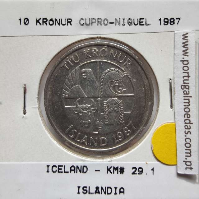 Islândia 10 Krónur 1987 Cupro-níquel, World Coins Iceland KM 29, coin of 10 krónur 1987 Copper-nickel