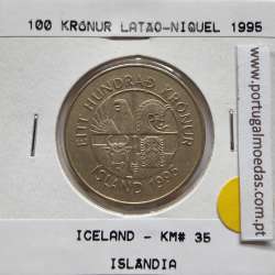 Islândia 100 Krónur 1995 Latão-níquel, World Coins Iceland KM 35, coin of 100 krónur 1995 Nickel brass
