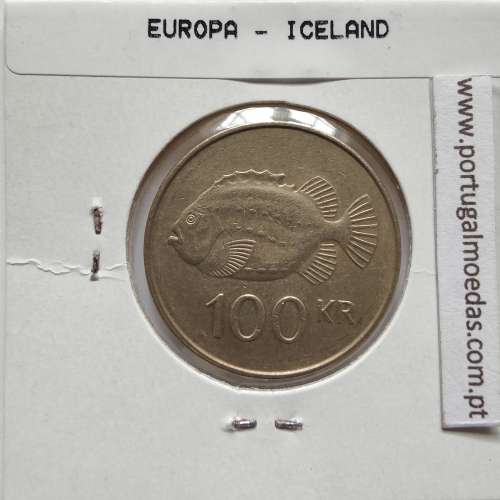 Islândia 100 Krónur 1995 Latão-níquel, World Coins Iceland KM 35, coin of 100 krónur 1995 Nickel brass