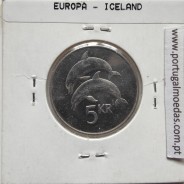 Islândia 5 Krónur 1996 Aço-níquel, World Coins Iceland KM 28, coin of 5 krónur 1996 Nickel plated steel