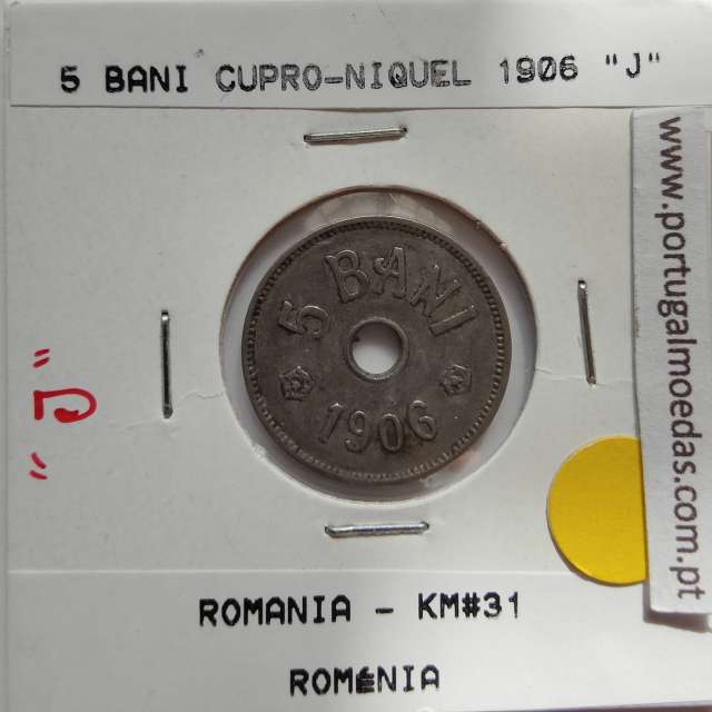 Roménia 5 Bani 1906 "J" cuproníquel, World Coins Romania KM 31, coin of 5 bani 1906 Copper-nickel