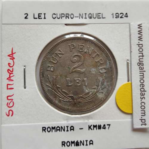 Roménia 2 Lei 1924 cuproníquel, World Coins Romania KM 47, coin of 2 lei 1924 Copper-nickel