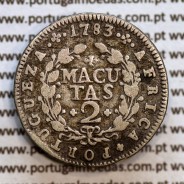 Angola 2 Macutas 1783 prata D. Maria I e D. Pedro III (1777 -1786), World Coins Angola KM 21