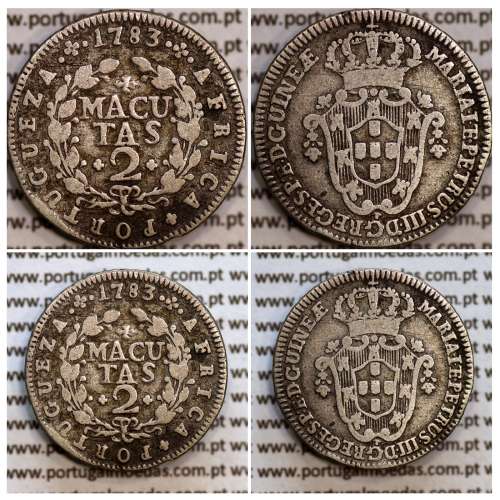 Angola 2 Macutas 1783 prata D. Maria I e D. Pedro III (1777 -1786), World Coins Angola KM 21