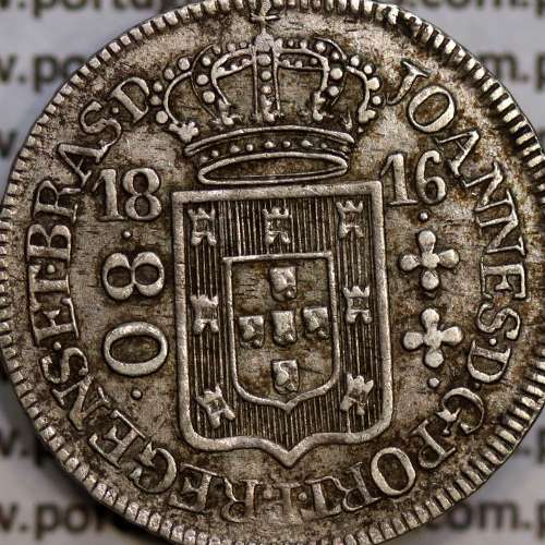 80 Réis 1816 Prata D. João Príncipe Regente (Brasil), 4 vinténs prata 1816 "R" Rio, World Coins Brasil KM 305